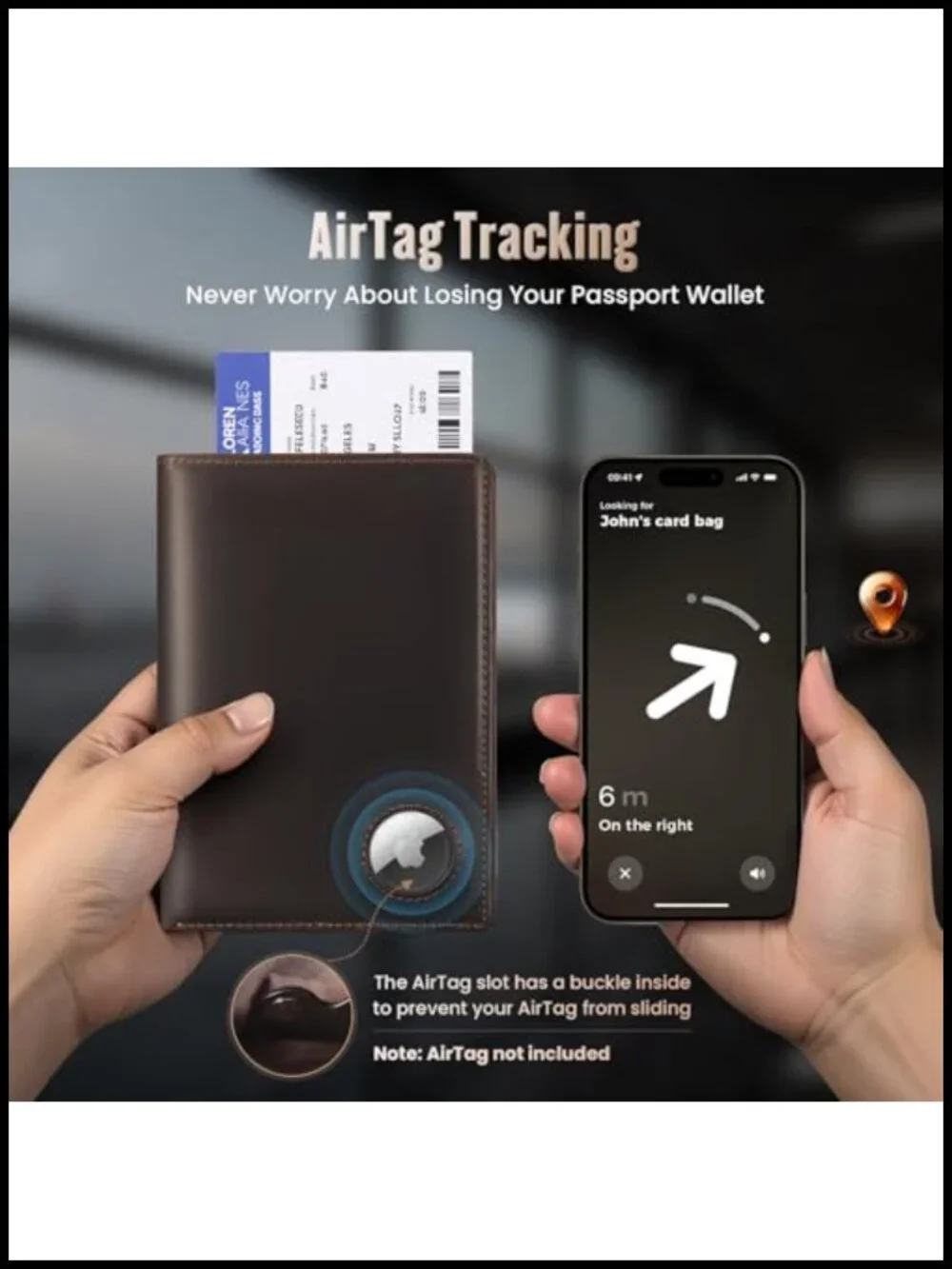Genuine Leather RFID Blocking Passport Holder Wallet with AirTag Slot